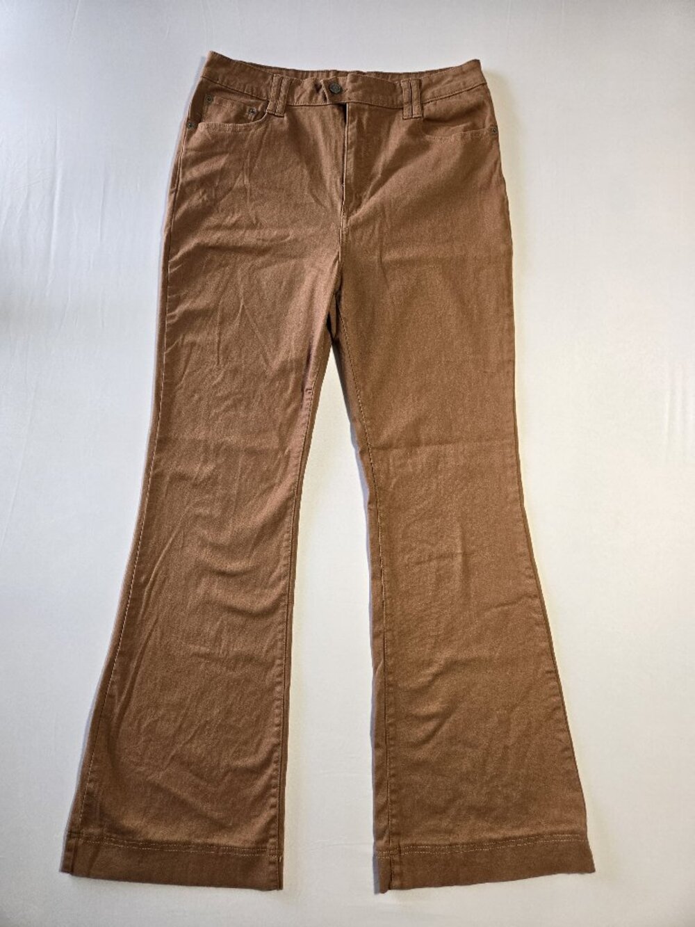 True Craft High Rise Flare Pants Size 12 Brown Women Cotton Stretch Comfort Boho